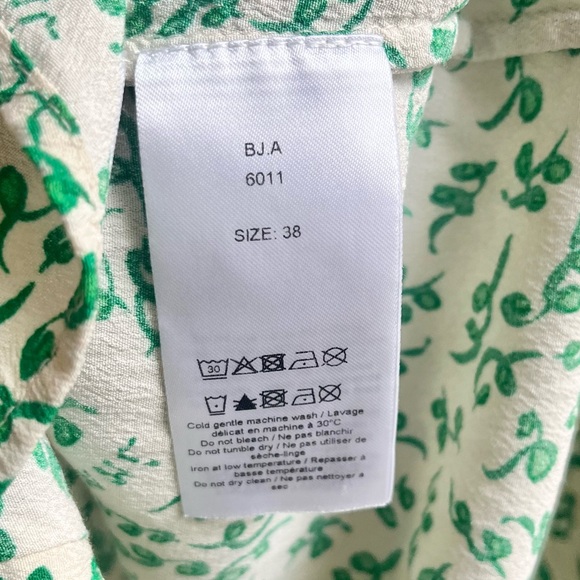 Ganni | Green White Printed Crepe Button Down Blouse Tapioca Spell Out Vine - Picture 6 of 10